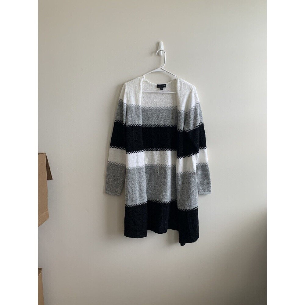 Stitch Fix Fortune + Ivy SZ M Gray, Black, White Long Open Cardigan Sweater